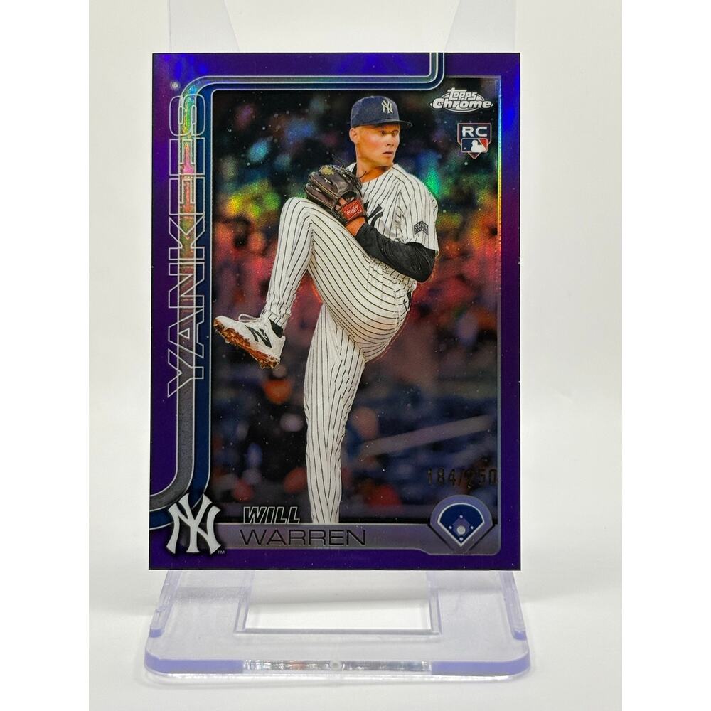 2025 Topps Chrome Will Warren Rookie True Purple Refractor 184/250 SP Yankees RC